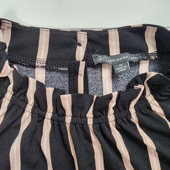 Adriana Papell Womens Size Medium Blouse Black Striped Short Sleeve Pleated - Picture 5 of 10